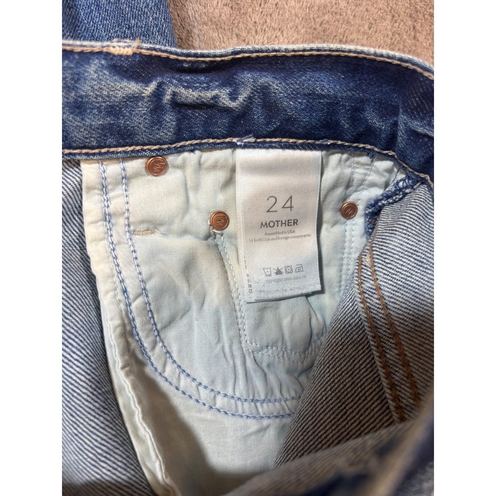 Mother The Trickster Skimp Fray Jeans Till Seeker Distressed Straight Leg 24 - Picture 8 of 8